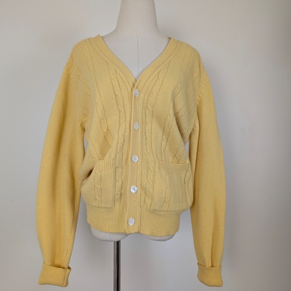 90s Pure Virgin Wool Cardigan Cable Knit Button Up Long Sleeve V-neck Butter - Picture 6 of 12